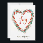 Candy Cane Heart Christmas Card<br><div class="desc">A hand painted candy cane heart with a pine and berry wreath.</div>