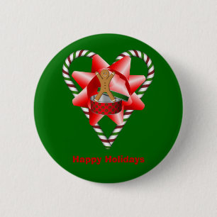 Candy Cane Heart Christmas Holiday Button Pin