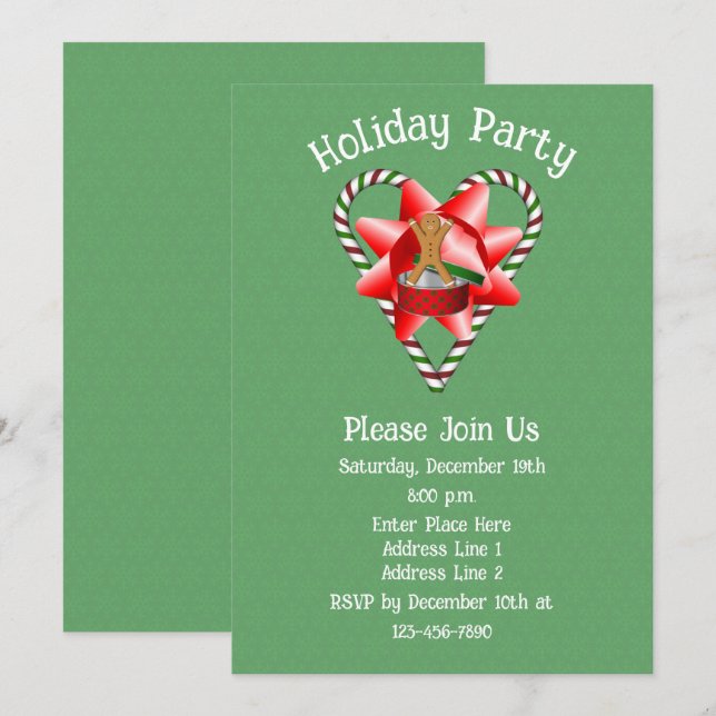 Candy Cane Heart Christmas Holiday  Invitation (Front/Back)