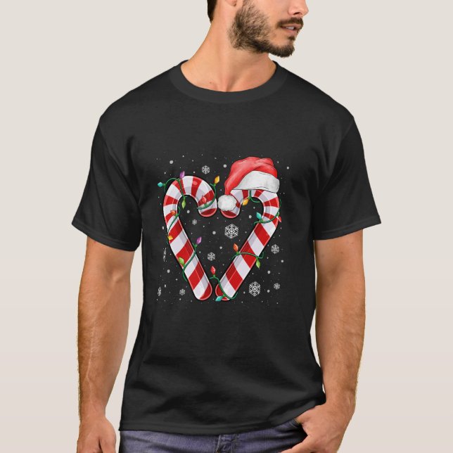 Candy Cane Heart Christmas Lights Santa Hat Xmas P T-Shirt (Front)