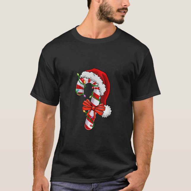 Candy Cane Heart Christmas Lights Xmas Party Santa T-Shirt (Front)