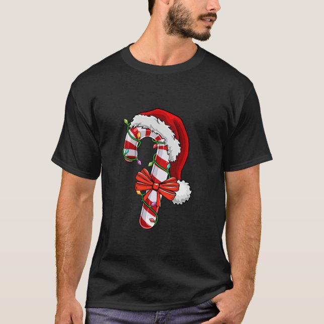 Candy Cane Heart Christmas Lights Xmas Party Santa T-Shirt (Front)