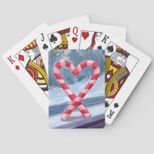 Candy Cane Heart Christmas Painting Playing Cards