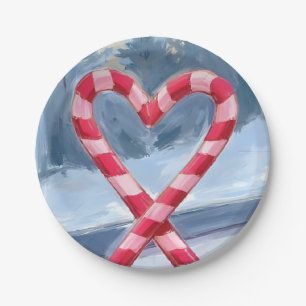 Candy Cane Heart Christmas Watercolor Holiday Paper Plate