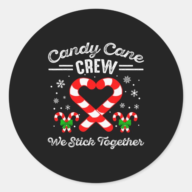 Candy Cane Heart Crew We Stick Together Matching P Classic Round Sticker (Front)