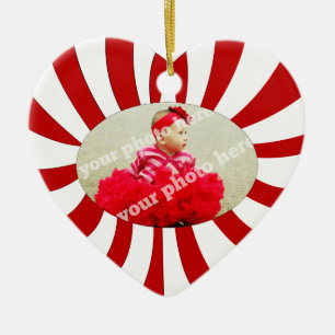 Candy Cane Heart Custom Photo Christmas Ornament