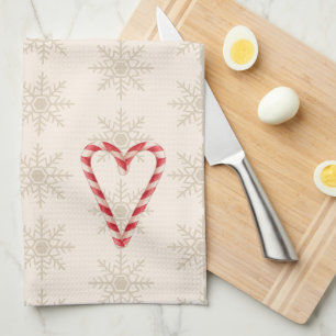 Candy Cane Heart Illustration Snowflake Pattern Kitchen Towel