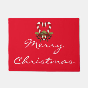 Candy Cane Heart Merry Christmas Doormat