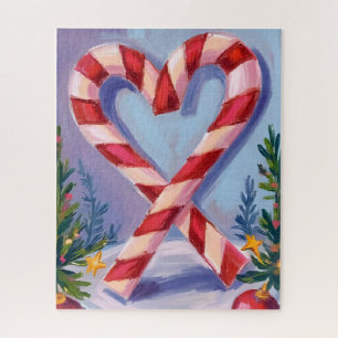 Candy Cane Heart Merry Christmas Jigsaw Puzzle