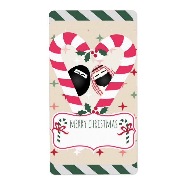 Candy Cane Heart Mr. & Mrs. Egg Gift Labels (Front)