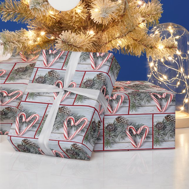 Candy Cane Heart On Barnwood Wrapping Paper (Holidays)