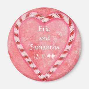 Candy Cane Heart Save the date wedding magnets