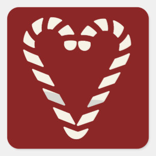 Candy Cane Heart Shape Merry Christmas Square Sticker