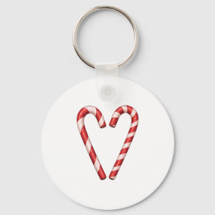 Candy Cane Heart Sweet Christmas Holiday Keychain