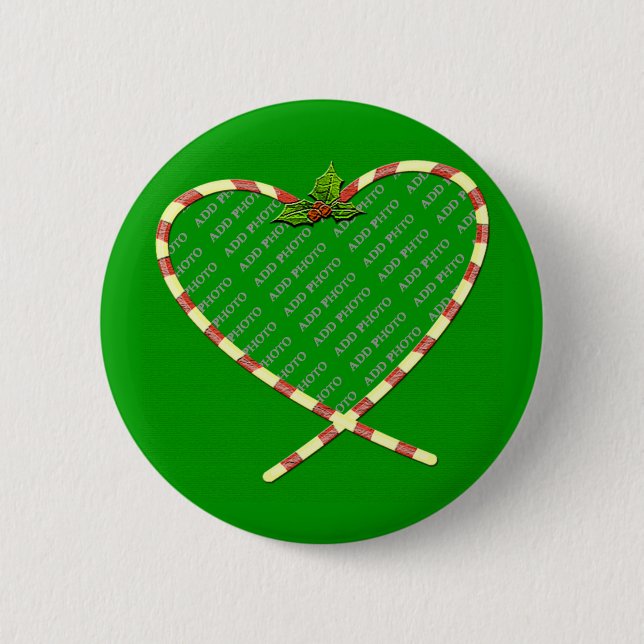 Candy Cane Heart Your Photo 2 Inch Round Button (Front)