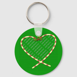 Candy Cane Heart Your Photo Keychain