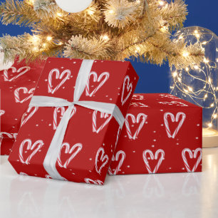 Candy Cane Hearts in Snowflakes Wrapping Paper