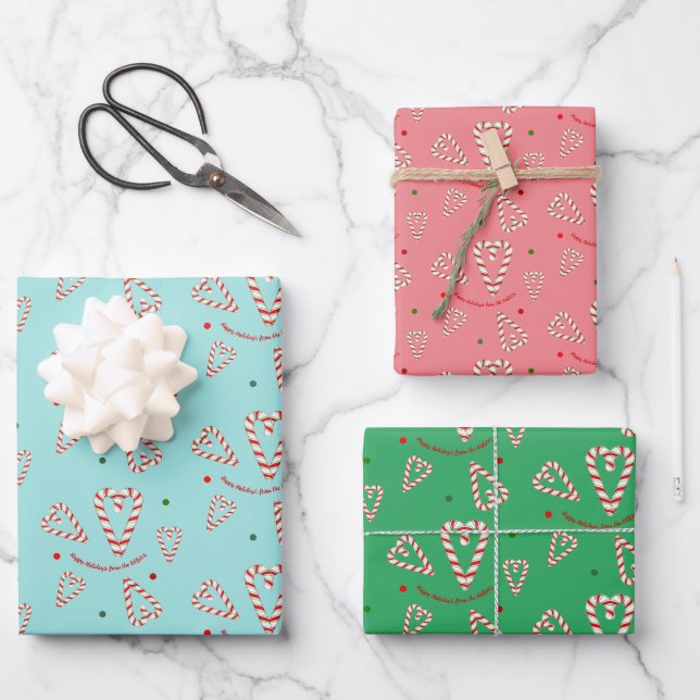 Candy Cane Hearts Personalized Holiday Wrapping Paper Sheet (Front)