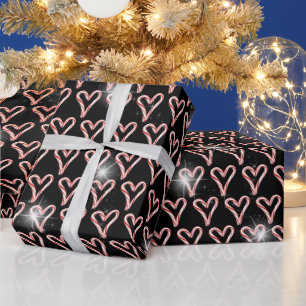 Candy Cane Hearts with Stars  Wrapping Paper
