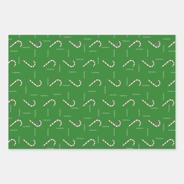 Candy Cane HoHoHo Green Red Christmas Holiday  Wrapping Paper Sheet (Front)
