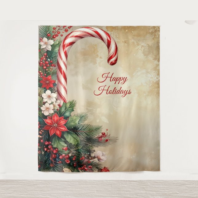 Candy Cane Holiday Backdrop Tapestry (Front)