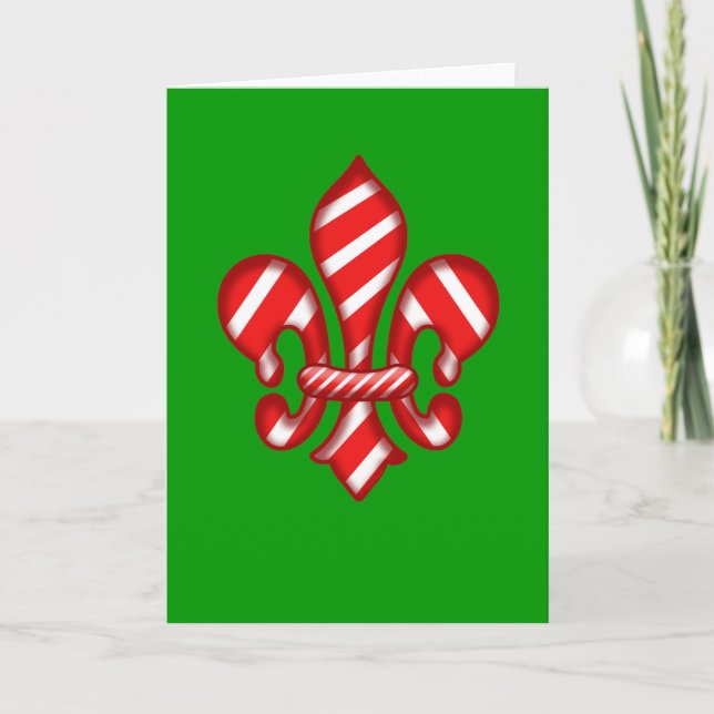 Candy Cane Holiday Fleur de lis Greeting Card (Front)