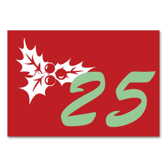 Candy Cane Holly | Custom Table Number Card 3 x 5 (Front)
