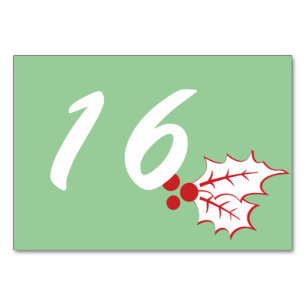 Candy Cane Holly   Custom Table Number Card 3 x 5
