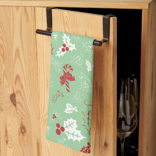 Candy Cane Holly | Holiday Kitchen Towel (Thirds Fold)