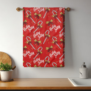 Candy Cane Holly Jolly Modern Festive Christmas Kitchen Towel