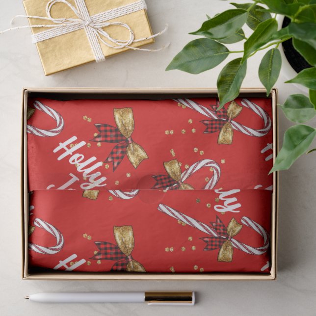 Candy Cane Holly Jolly Modern Festive Christmas Tissue Paper (Gift)