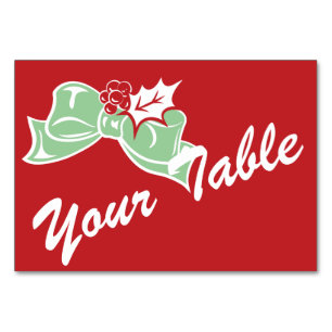 Candy Cane Holly Retro Custom Table Card