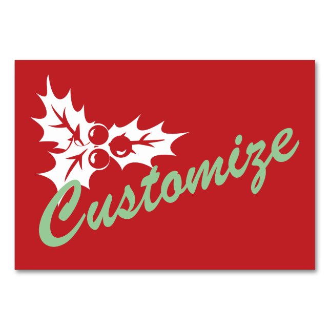 Candy Cane Holly | Retro Custom Table Card (Front)