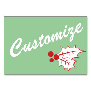Candy Cane Holly Retro Custom Table Card 3 x 5
