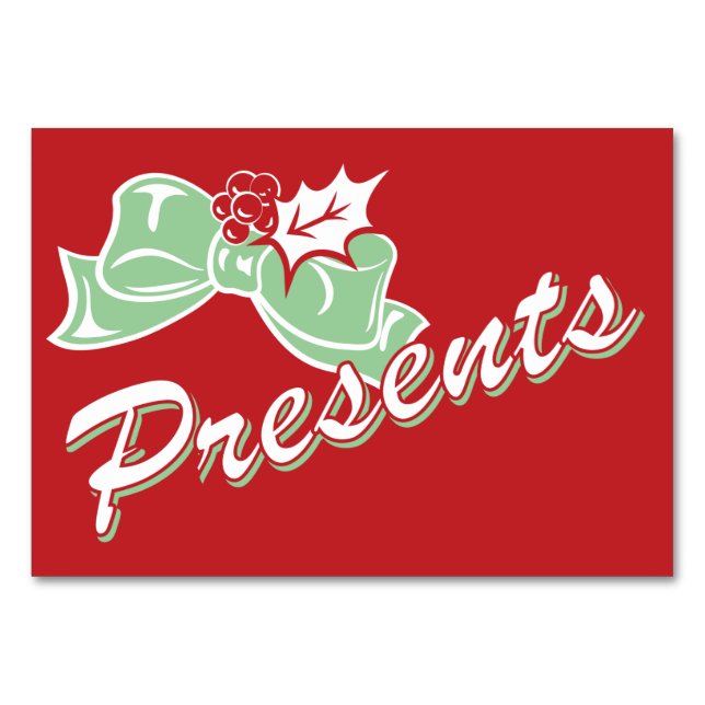 Candy Cane Holly | Retro Presents Table Card 3 x 5 (Front)