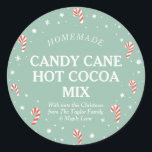 Candy Cane Hot Cocoa Homemade Christmas label<br><div class="desc">This sticker is designed to attach to DIY gifts for the holidays. It features a mint green and red design complete with candy canes, snow, stars and snowflakes. This would be perfect to label bottles or mason jars filled with Candy Cane Fudge, Hot Cocoa or Peppermint Bark as a simple...</div>