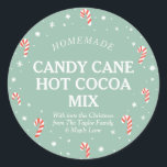 Candy Cane Hot Cocoa Homemade Christmas label<br><div class="desc">This sticker is designed to attach to DIY gifts for the holidays. It features a mint green and red design complete with candy canes, snow, stars and snowflakes. This would be perfect to label bottles or mason jars filled with Candy Cane Fudge, Hot Cocoa or Peppermint Bark as a simple...</div>