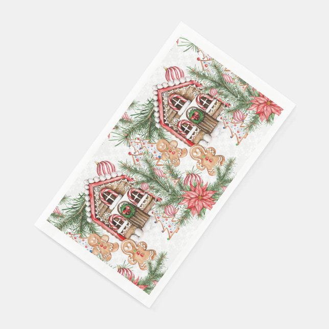 Candy cane house, gingerbread man, poinsettia napkin (Corner)