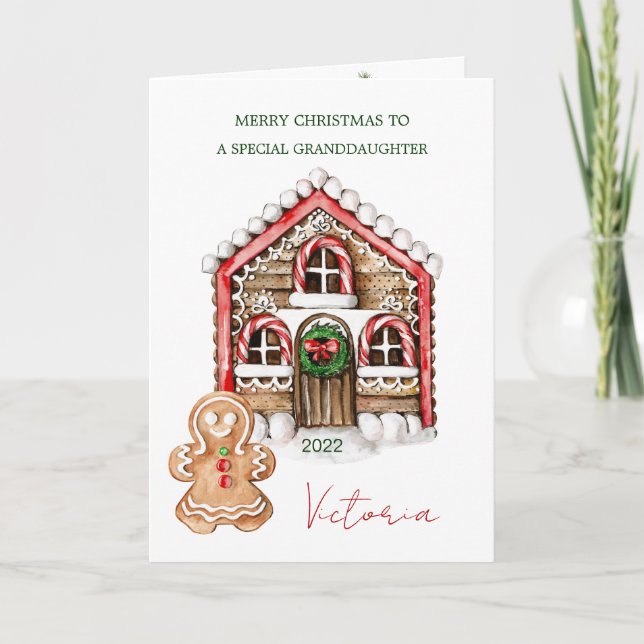 Candy Cane House Granddaughter Christmas Holiday Card (Front)