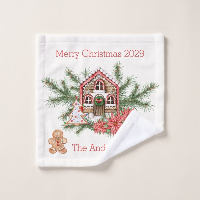 Candy cane house, poinsettia, gingerbread man wash cloth (Wash Cloth)