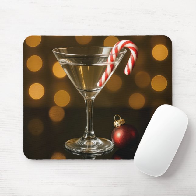 Candy Cane in a Christmas Martini Mouse Pad (With Mouse)