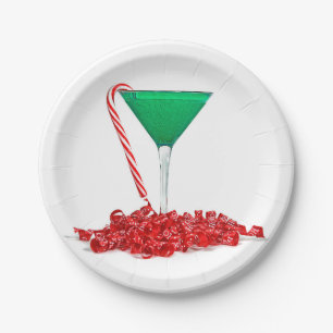 Candy Cane In Martini Glass Paper Plate