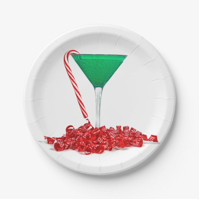 Candy Cane In Martini Glass Paper Plate (Front)