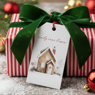 Candy Cane Kisses Gingerbread House Christmas Gift Tags