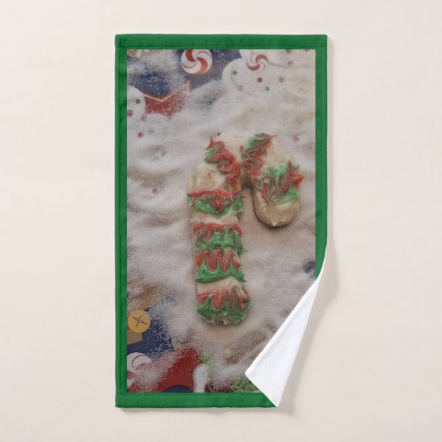 Candy Cane Kitchen Hand Towel on Green (Hand Towel)