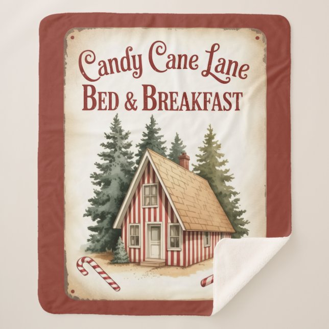 Candy Cane Lane Bed & Breakfast Sherpa Blanket  (Front)