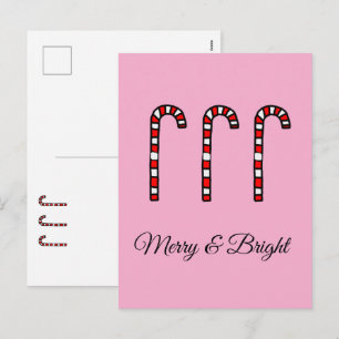 Candy Cane Merry & Bright Holiday Postcard