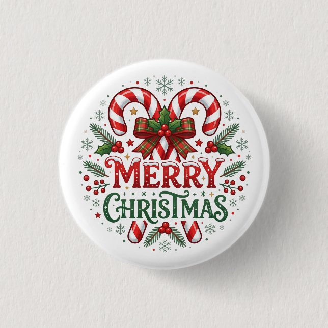 Candy Cane Merry Christmas  1 Inch Round Button (Front)