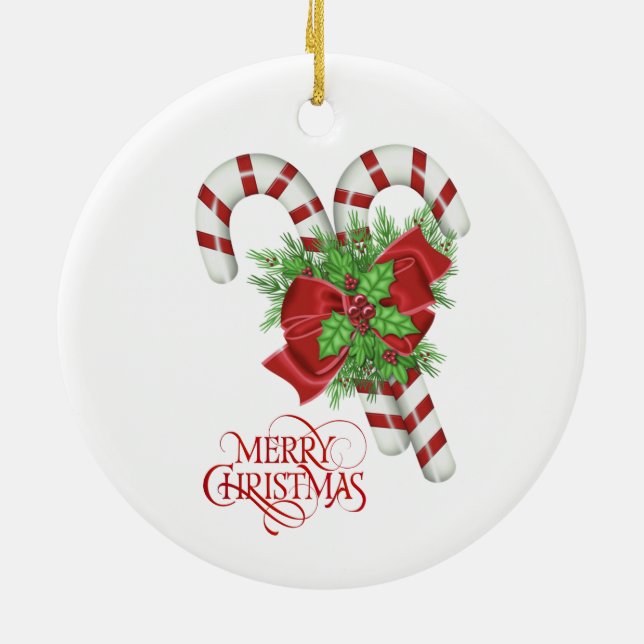 Candy Cane Merry Christmas Ceramic Ornament (Back)