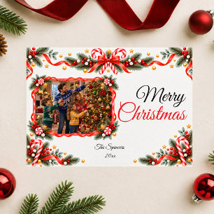 Candy Cane Merry Christmas Family Photo Card